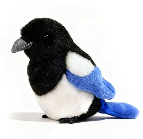 PuffPurrs Lebensechter Schwarzer Elster-Plüschtier, Realistischer Langer gestufter Schwanz, Süßes Platysmurus Leucopterus-Schlüsselanhänger-Geschenk, 15cm