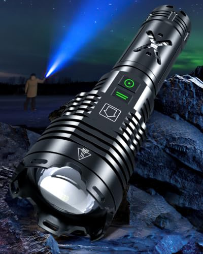 Grentay Wiederaufladbare LED-Taschenlampe, hohe Lumen, 2600.000 Lumen, superhelle Taschenlampe mit Typ-C-Ladeanschluss, 6 Lichtmodi, zoombar, IP67 wasserdicht, taktische Taschenlampe für Notfälle