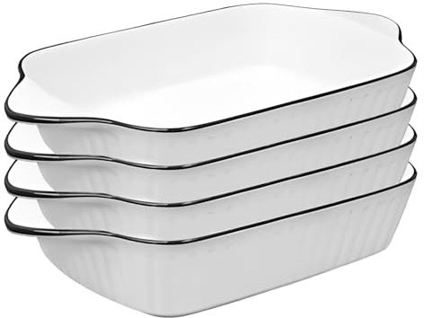 Lot de 4 petits plats à gratin en céramique de 1 l - 26,5 x 14,7 x 4,6 cm - Petits plats à gratin carrés - En céramique avec poignées - Pour four et micro-ondes