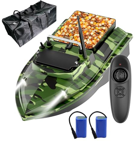 CTLNEON Bote de Pesca 500 m, Barco de Pesca RC, 2 kg, Carga con Bolso, Dispositivo alimentador de Peces, 500 m, Distancia de 2 kg, Cebo, Carga, Mando a Distancia, Barco (Verde)
