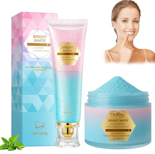 Niacinamide Whitening Zahnpasta + Teeth Whitening Powder | Niacinamide Whitening Mousse Toothpaste, Natürliche aufhellende Zahnpasta mit Niacinamid, Sanfte Formel für weißere Zähne