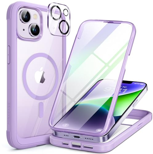 Miracase Magnetic for iPhone 14 Plus Case,Full Body Protection,Lilac Purple | [Built-in 9H Tempered Glass Screen Protector + Camera Lens Protector] Compatible with MagSafe, Military Grade Drop Proof 6.7