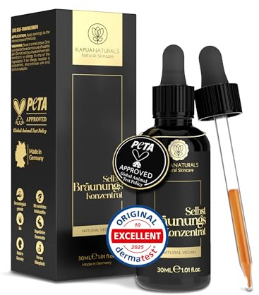 Selbstbräuner Gesicht • Self Tanning Drops • 30ml Konzentrat mit TAN&CARE SYSTEM für gleichmäßige, natürliche Bräune • Selbstbräuner Tropfen • mit Pflege mischbar • pH-kalibriert • mit Peptid-Booster