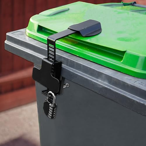 Universal Adjustable Wheelie Bin Lock with Padlock - No Drilling No Glueing - Secure Bin Lids from Theft, Wind & Animals (Key Padlock)