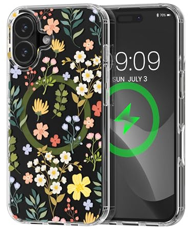 kwmobile kristallklares Hardcase kompatibel mit Apple iPhone 17 Hülle - kompatibel mit MagSafe - Acryl-Hülle mit TPU Case - Zauberhafte Blumen