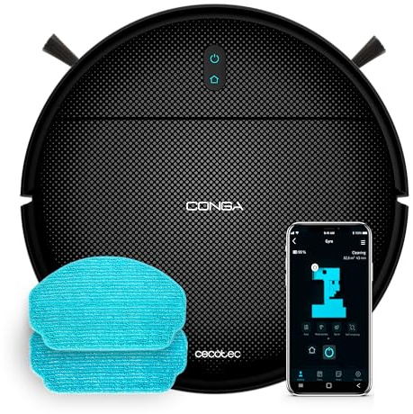 Cecotec Robot Aspirador Navegación Giroscópica 3000Pa Conga M10 X-Treme Neo | Barre, Aspira, Friega y Pasa la Mopa, Control APP, Autonomía 120mins, Sensores Anticaídas y 2 Cepillos Laterales