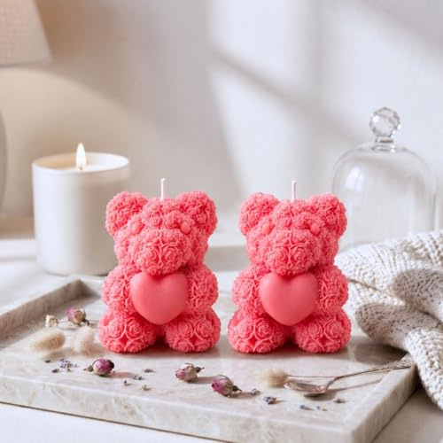 Trendy Tray Teddy Bear Scented Candles Set of 2 | Vanilla Scent Beeswax Candle | Cute Handmade Smokeless Novelty Candle | Decorative Home Fragrance Gift Set | Best Gift For Any Occasion | Gift for Her