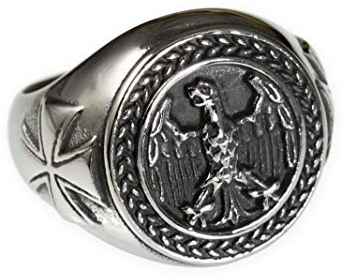 Fly Style Bundeswehr Ring aus Edelstahl - Bundesadler Ring Eisernes Kreuz - Herren Schmuck - Soldaten Ringe, Ring Grösse:22.0 mm
