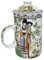 Porcelain Chinese Tea Mug with Infuser and Lid - Ladies + Cranes Pattern