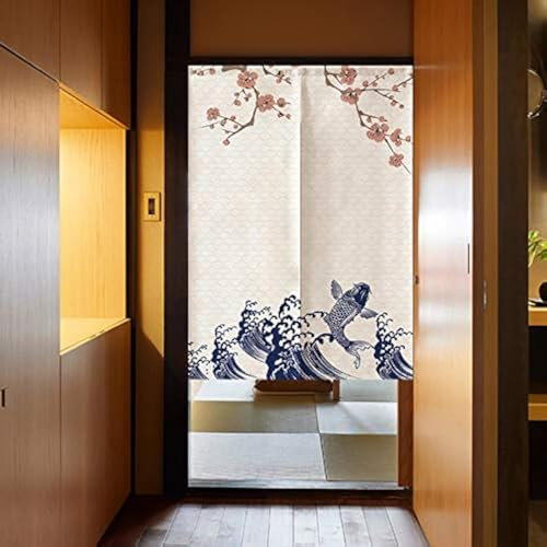 MYRU Noren Koi Fisch Japanischer Vorhang Noren Japanischer Vorhang Eingang Feng Shui Türvorhang (Pflaumenfisch, 84,6 x 150,9 cm)