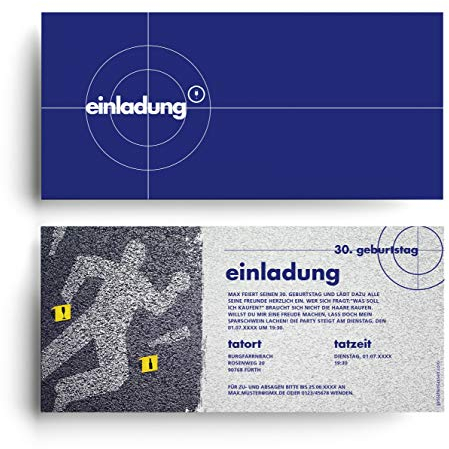 gestaltenlassen.com (60 x) Einladungskarten zum Geburtstag Tatort lustig witzig Einladungen Karten