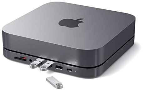 SATECHI USB-C Hub, Typ-C Aluminium Stand & Hub, USB-C Datenport, Micro/SD-Kartenleser, USB 3.0 & Kopfhöreranschluss, für Mac Studio, Mac mini M2, M1 (Nicht kompatibel mit M4) (Space Grau)