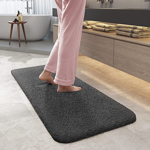Color G Badezimmerteppich 60 x 110cm, rutschfest Badematte, Badvorleger rutschfest waschbar, Badteppich Saugfähig Flauschig, Badematten Badteppiche für Badezimmer Badewanne (Dunkelgrau)