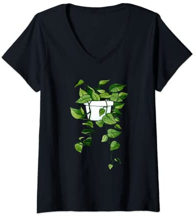 Donna Golden Pothos Casa Pianta Giardino Ceylon Creeper Ivy Arum Maglietta con Collo a V