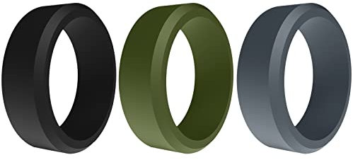 JewelryWe Schmuck 3 PCS Silikon Eheringe für Männer, 8mm Herren Gummi Hochzeit Bands Gummibänder Sport Ringe Flexible Silikonringe Geschenke schwarz/grün/grau Größe 67