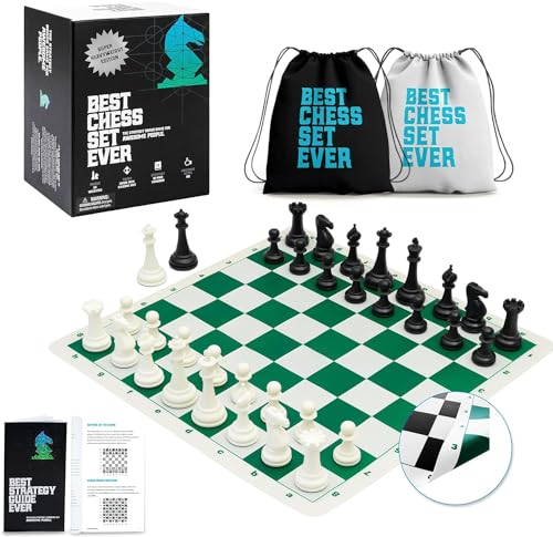 Best Chess Set Age 8+ Ever 3X Triple Weighted Tournament Size Chess Board Set (10.3 cm King) Large Staunton Modern Pieces, 50x50 cm Double-Sided Silicone Mat, Professional Chess Game Set for Kids & Adults