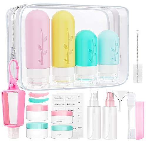 TEIVUL Travel Bottles for Toiletries,19 Pcs Silicone Travel Bottles Set with Clear Travel Toiletry Bag,TSA Approved Squeezable Silicone Travel Containers - BPA Free Accessories