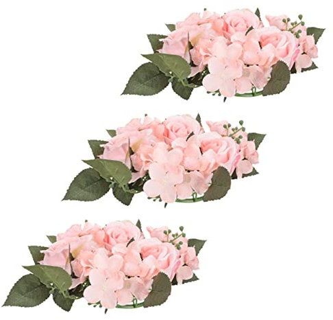 Kerzenringe 3 StüCk, KüNstlicher Rosenkranz FüR Stabkerzen, Romantische Tischdeko FüR Hochzeit, Party Und Zuhause, Hellrosa Blumenkranz Mit 10cm Innendurchmesser