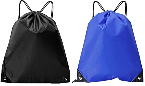 LMOGWL 2 pezzi Zaino con coulisse, borsa PE con coulisse fitness bag, borsa da bagno con coulisse zaino, borsa da viaggio, borsa sportiva, adatto per uso scolastico quotidiano (1 blu e 1 nero)
