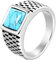 HIJONES Herren Edelstahl Türkis Stein Ring Quadratisch Edelstein Pinky Finger Ringe mit Kristall Statement Schmuck Silber Größe 57