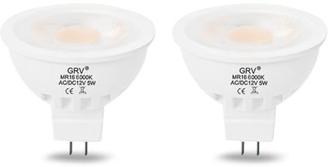 GRV mr16 GU5.3 LED-Lampe AC/DC12 V 5 W entspricht 50 W Halogenlampe LED Scheinwerfer Schiene und Innenbeleuchtung Downlight nicht dimmbar weiß 2 Stück [Energieeffizienzklasse F]