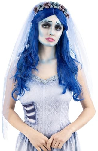 Smiffys Corpse Bride Emily, Perücke, Lang und gewellt Halloween