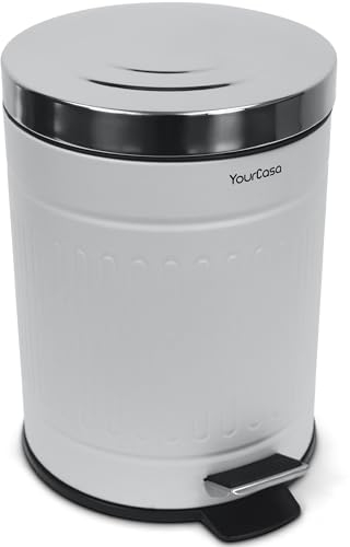 YourCasa® Mülleimer Bad 5L [Retro Style Creme Weiß] Kosmetikeimer mit Softclose-Deckel & Inneneimer - Kosmetik Abfalleimer klein für Badezimmer, WC, Toilette - aus Edelstahl