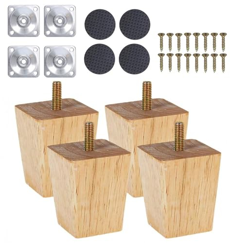 Pieds De Meuble en Bois Coniques - 4 Pièces pour Canapé, TV, Lit, Table à Manger, Sièges, Fauteuil - Remplacement pour Meubles (Carré, 5cm)