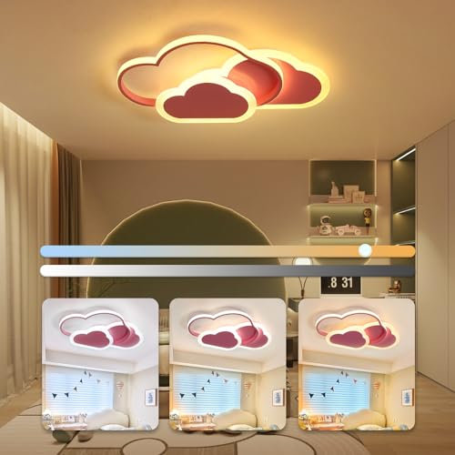 BLMYL LED Deckenleuchte 42W Kinderzimmer Lampe Decke, Kreative Wolkenlampe, LED Lampen Deckenlampen Dimmbar mit Fernbedienung 3000K-6000K, 52CM Rosa Deckenlampe für Wohnzimmer, Schlafzimmer