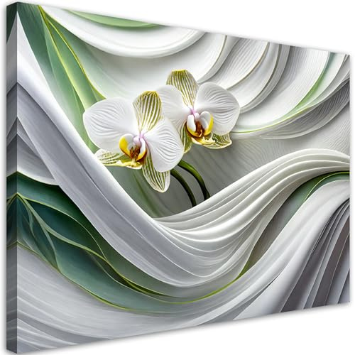 Feeby Leinwandbilder - Deko Bilder - Orchidee Blumen 3D Abstrakt Grün - Canvas 90x60 1tlg- Wandbilder Schlafzimmer - Aesthetic Room Decor - Modern Wanddeko - Bild auf Leinwand - Fertig Gespannd