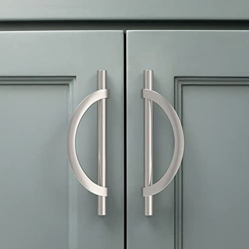 Amerdeco 10 Pack Brushed Satin Nickel Cabinet Pulls 128mm Hole Center Cabinet Hardware Kitchen Cabinet Handles for Bathroom Drawer Pulls Dresser Pulls AM027