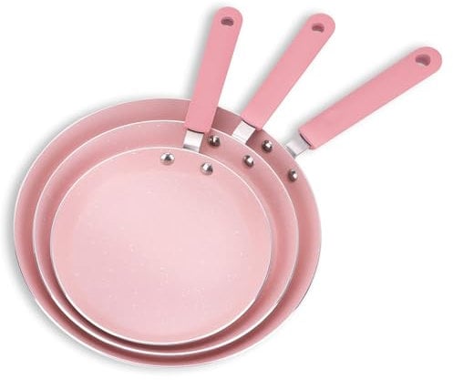 AVEKI Nonstick Frying Pan Skillet, 3PC Pink Frying Pan Set with Non Stick Coating, Aluminum Egg Pan with Stay Cool Handles, Practical Kitchen Cookware for Home Restaurant, Non Toxic (3PC)