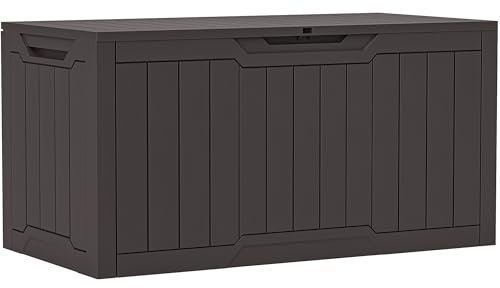 YITAHOME 100 Gallon Resin Deck Box, Weather Resistant Outdoor Storage Box, Lockable Indoor Outdoor Storage for Supplies and Essentials, Dark Brown