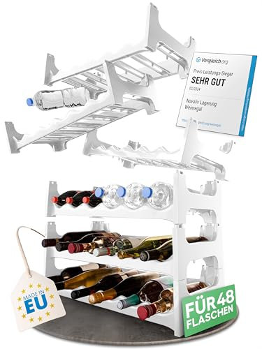 Novaliv Weißes, Modulares Flaschenregal für 48 Weinflaschen - Stapelbar, Erweiterbar, Robust - Ideal für Weinlagerung in Keller, Gastronomie & Zuhause, Getränkeschrank, Weinregal stapelbar