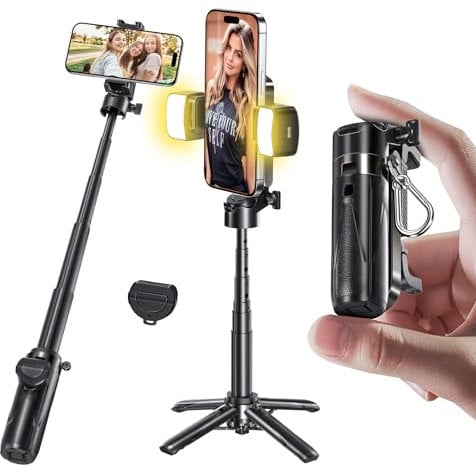 MAGIC JOHN für Selfie Stick, Selfiestick Klein mit Fülllicht, Bluetooth Handy Stativ mit Abnehmbarer Fernbedienung Kompatibel für iPhone, Samsung und Smartphones