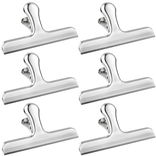 Ipow 6 Stück große Metall Clips Tüten Verschlussclips Brief Klammern aus rostfreiem Edelstahl, Starke Federkraft, 118mm Breite