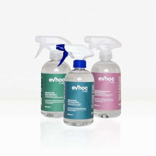 EVHOC Set Prodotti Pulizia, Anticalcare, Sgrassatore e Multiuso, 3 x 500 ml | Ideale su Acciaio Inox, Kuarzite e Miscelatori Evhoc, Ecologico