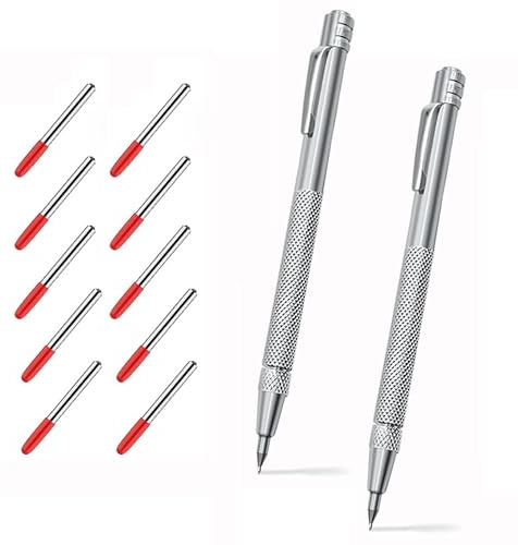 Bamyli 2 Pieces Magnetic Diamond Scriber for Glass/Sheet/Ceramic with 10 Replacement Tips for Small Red Cap Markers