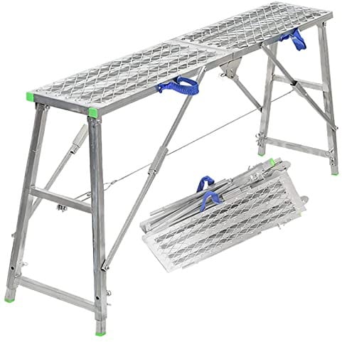 Piattaforma di lavoro regolabile per ponteggi, in acciaio zincato resistente con gradini antiscivolo, ideale per progetti di costruzione e casa