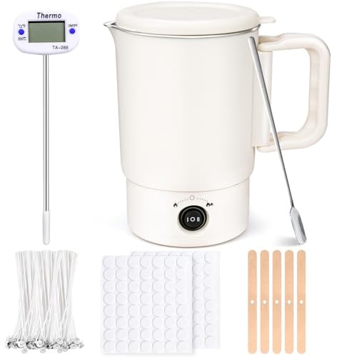 KIYTARBOO Elektrischer Wachsschmelzer für Kerzenherstellung, Kerzen Selber Machen Set Zubehör mit Wachsschmelztopf, Thermometer, Kerzendochte, Docht Aufkleber, Dochthalter und Rührlöffel