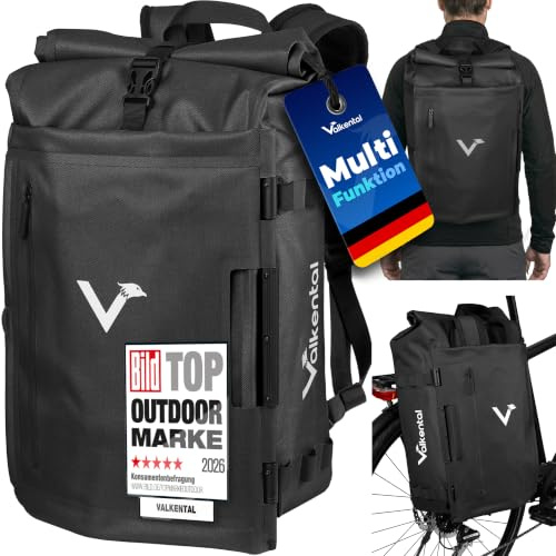 Valkental TrailX 2in1 Fahrradtasche & Rucksack, 28L | 28L Volumen, wasserdicht & reflektierend, gepolstert mit Laptopfach, ideal für E-Bike geeignet