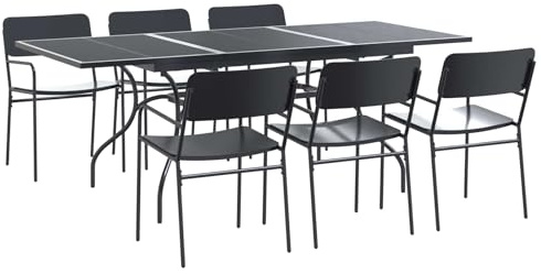 vidaXL Garten Essgruppe 7 pcs Anthrazit Stahl, Moderner rechteckiger, wetterfester, ausziehbarer Set, Gartentisch, anthrazitfarben, stylisch für den Patio