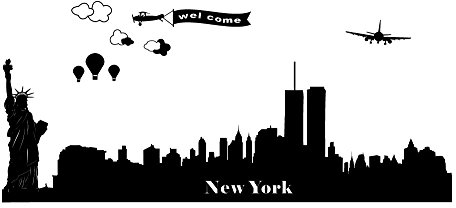Wandtattoo wandaufkleber Aufkleber Wandsticker wall sticker Wohnzimmer Schlafzimmer Kinderzimmer City Stadt New York Skyline Landschaft 30 Farben zur Wahl wst06 motiv1 (070 schwarz, Größe2:ca.100x30cm )