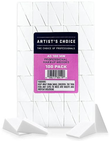 Artist's Choice 100 Pack Makeup Sponge Mini Applicator Wedges, Triangle Cosmetic Sponges For Foundation, Blush, Eye Shadow, Blending, Latex Free, Perfect for Face Painting and Halloween Makeup