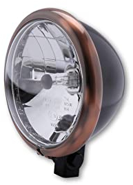 SHIN YO 5 3/4 Zoll Scheinwerfer Bates Style, schwarz seidenmatt, Ring Kupferoptik (Copper)