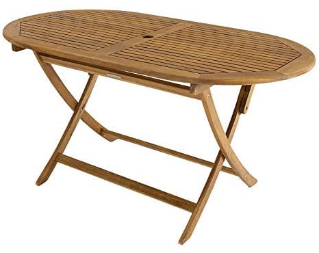 Charles Bentley FSC Certified, Folding, Wooden Furniture Oval Table, Central Parasol Hole, Acacia Wood, Garden Décor, Outdoor Furniture, Outdoor Dining, Patio Dining Table, 18kg (150x85x74cm)