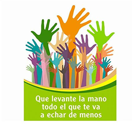 Tarjeta despedida manos 20x30 super con sobre para firmar. Que levante la mano quien te va a echar de menos