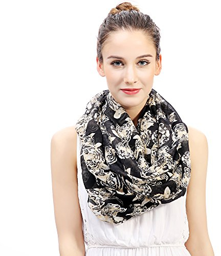 Lina & Lily Damen Loop Schal Rundschal Schlauchschal Tiger Muster (Schwarz)