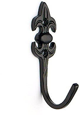 Merriway BH03978 (2 Pcs) Fleur-de-Lys Design Curtain Drapery Tie Back Hold Back Hooks 75mm 3 inch Black - Pack of 2 Pieces