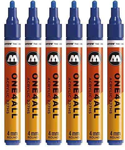 Molotow One4All 227HS Acryl Marker (4,0 mm Strichstärke, hochdeckend und permanent, UV-beständig, für fast alle Untergründe) 6 Stück Farbe 204 echtblau